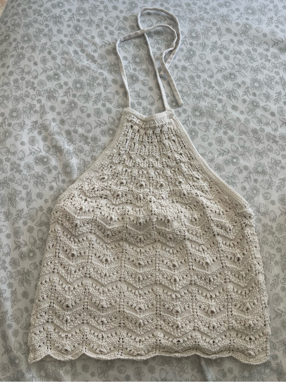 Pink Rose Crochet Halter Tank Top in Cream